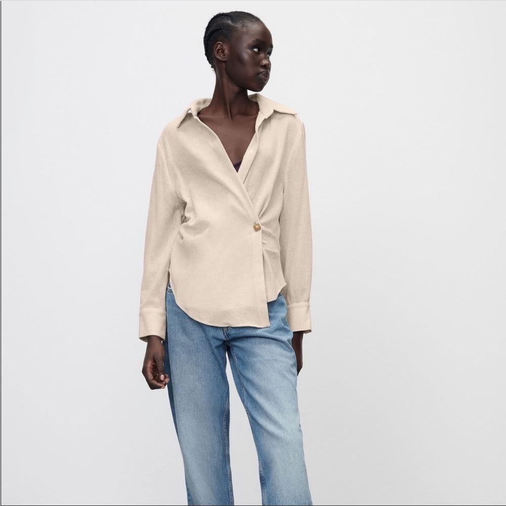 Zara Wool Blend Wrap Long Sleeve Side button Top Size S - Picture 6 of 15